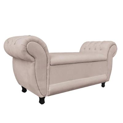 Recamier com Baú Grécia Namoradeira Calçadeira Suede Bege