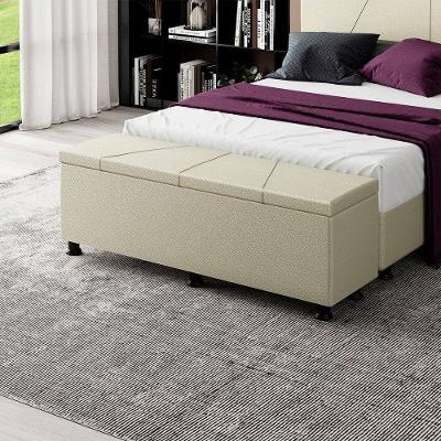 Baú Sapateira Estofada Casal 140 Cm Júpiter Corino Skybox Bege