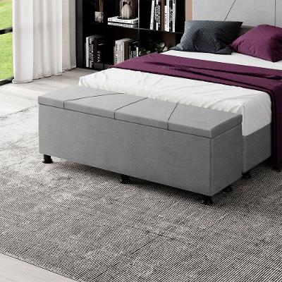 Baú Sapateira Estofada Casal 140 Cm Júpiter Veludo Skybox Cinza