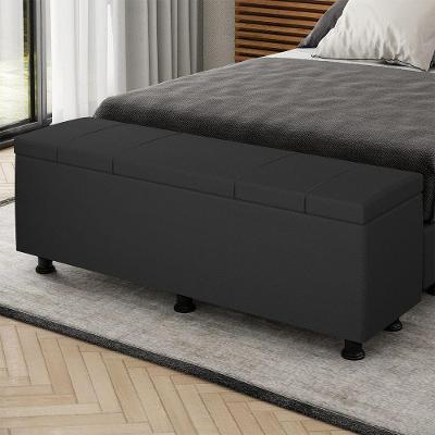 Baú Sapateira Estofada Casal King Size 195 Cm Venus Corino Skybox Preto