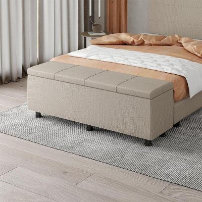 Baú Sapateira Estofada Casal King Size 195 Cm Marte Linho Skybox Bege