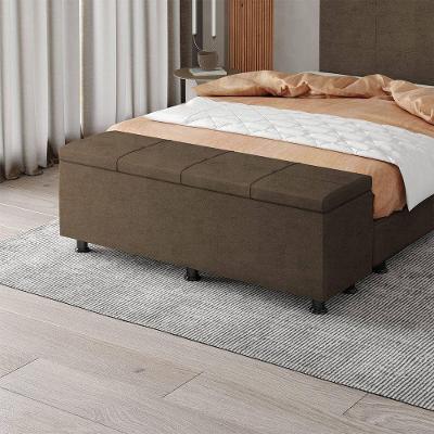 Baú Sapateira Estofada Casal 140 Cm Marte Veludo Skybox Marrom