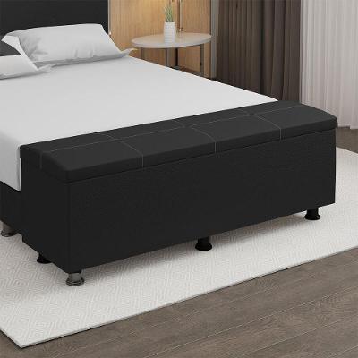 Baú Sapateira Estofada Casal 140 Cm Terra Corino Skybox Preto