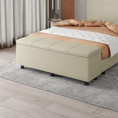 Baú Sapateira Estofada Casal King Size 195 Cm Marte Corino Skybox Bege