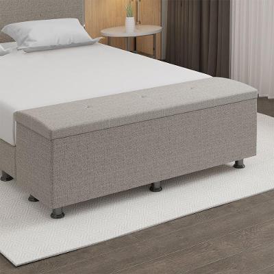 Baú Sapateira Estofada Casal King Size 195 Cm Terra Linho Skybox Marrom