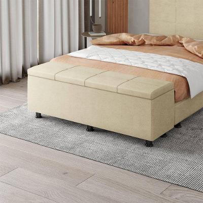 Baú Sapateira Estofada Casal King Size 195 Cm Marte Veludo Skybox Bege