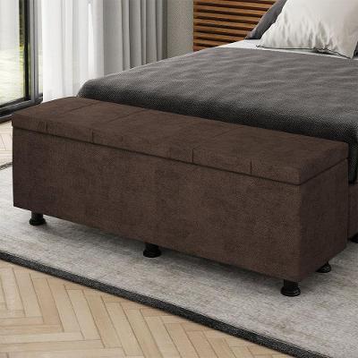 Baú Sapateira Estofada Casal King Size 195 Cm Venus Veludo Skybox Marrom