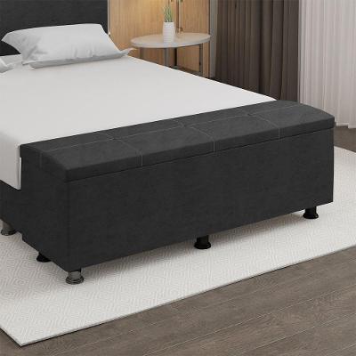 Baú Sapateira Estofada Casal King Size 195 Cm Terra Veludo Skybox Preto