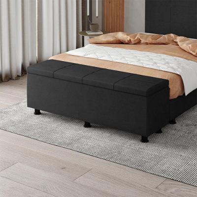 Baú Sapateira Estofada Casal King Size 195 Cm Marte Veludo Skybox Preto