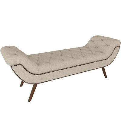 Puff Recamier Decorativo Com Tachas 195 Cm Santorini P05 Linho Bege Claro - Lyam Decor