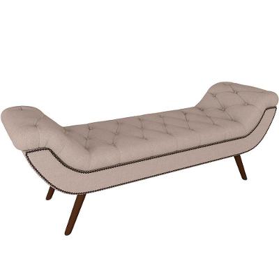 Puff Recamier Decorativo Com Tachas 140 Cm Santorini P05 Linho Bege - Lyam Decor