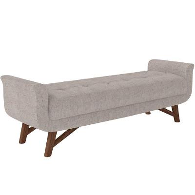 Puff Recamier Decorativo Com Pés Em Madeira 140 Cm Itália P05 Linho Bege Claro - Lyam Decor