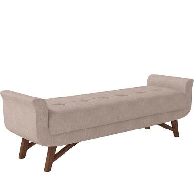 Puff Recamier Decorativo Com Pés Em Madeira 140 Cm Itália P05 Linho Bege - Lyam Decor
