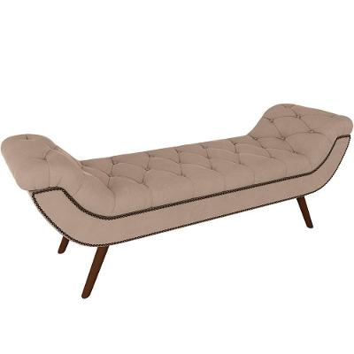 Puff Recamier Decorativo Com Tachas 140 Cm Santorini P05 Veludo Bege - Lyam Decor