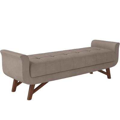 Puff Recamier Decorativo Com Pés Em Madeira 160 Cm Itália P05 Veludo Bege - Lyam Decor