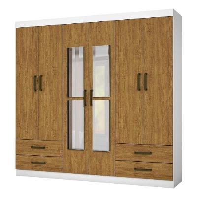 Guarda Roupa Casal 6 Portas 4Gavetas e Espelho Freijó/Branco