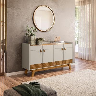 Buffet Aparador Decorativo Giustino Puxador Em Pu 160Cm Nature/Off White G77