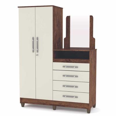 Guarda Roupa Com Cômoda 2 Portas Espelho Imbuia Rustico