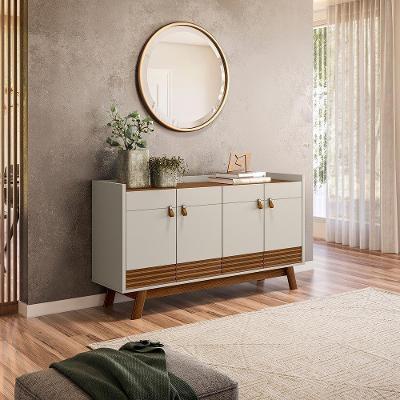Buffet Aparador Decorativo Giustino Puxador Em Pu 160Cm Freijo/Off White G77