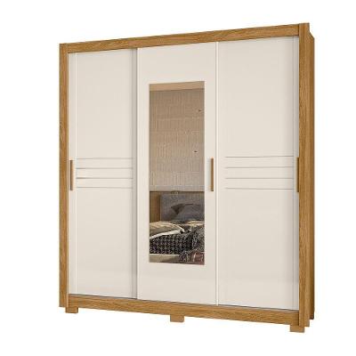 Guarda Roupa 3 Portas Deslizantes C/Espelho Off White