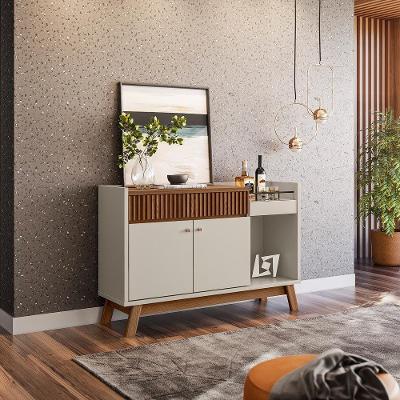 Buffet Aparador Decorativo Modric Detalhe Ripado 133Cm Freijo/Off White G77