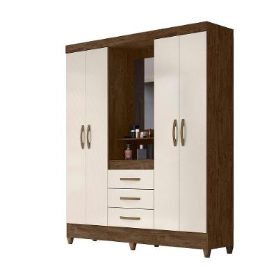 Guarda Roupa 4 Portas C/Espelho Capri Castanho Baunilha
