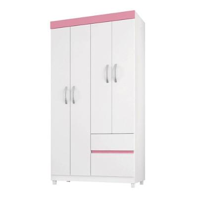 Guarda Roupa 4 Portas Com Pés Lótus Branco Rosa Flex 42060