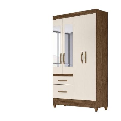 Guarda Roupa 4 Portas Com Espelho Madri Castanho Off White