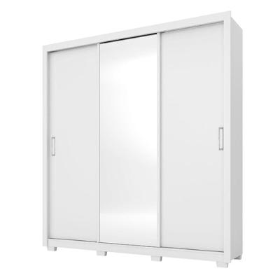 Guarda Roupa Casal 3 Portas Deslizantes C/Espelho Pés Branco