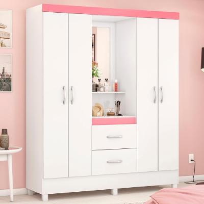 Guarda Roupa Capelinha 4 Portas Branco Rosa Flex Demobile