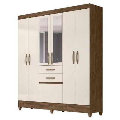 Guarda Roupa 7 Portas C/Espelho New Mafra Castanho Baunilha
