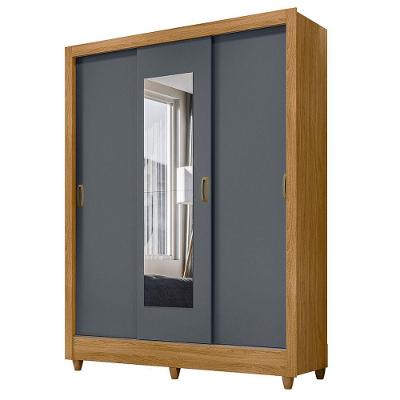 Guarda Roupa 3 Portas Deslizantes C/Espelho Freijó Cinza