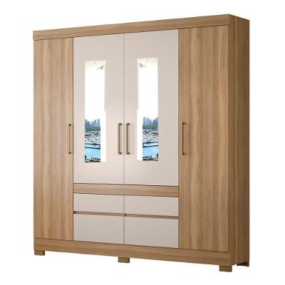 Guarda Roupa Casal 4 Portas Com Pés E Espelho Off White