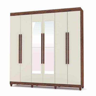 Guarda Roupa 6 Portas C/Espelho Imbuia Champanhe