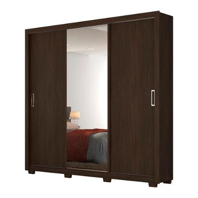 Guarda Roupa 3 Portas Deslizantes C/Espelho E Pés ébano