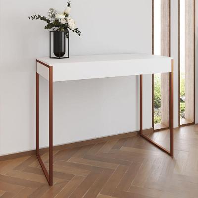 Aparador Industrial Retangular Califórnia Branco 137X40Cm Base Cobre - Cor: Branco