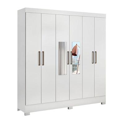 Guarda Roupa Casal 6 Portas Com Pés E Espelho Prático Branco