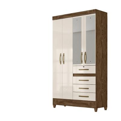Guarda Roupa 4 Portas C/Espelho Sobral Castanho Off White