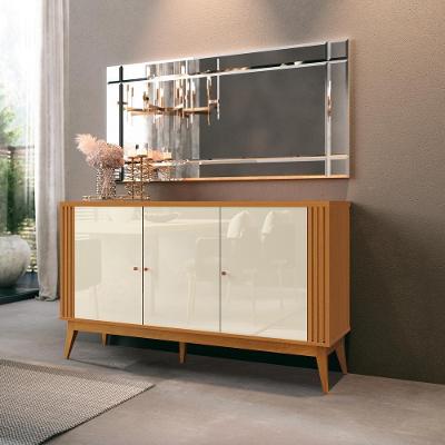Buffet Aparador Ripado Com 3 Portas Pés Em Madeira Maciça Royce 140cm Cor:cedro/offwhite Cedro/offwhite