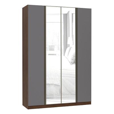 Guarda Roupa 4 Portas Inox C/Espelho3 Gavetas 159cm Nogueira