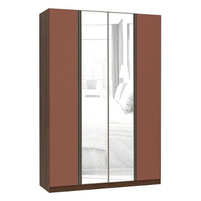 Guarda Roupa 4 Portas Inox C/Espelho3 Gavetas 159cm Nogueira