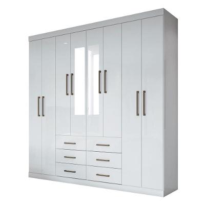 Roupeiro Casal C/ Espelho 8Prts 6 Gavetas Liverpool Branco
