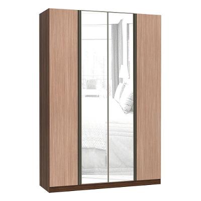 Guarda Roupa 4 Portas Inox C/Espelho3 Gavetas 159cm Nogueira