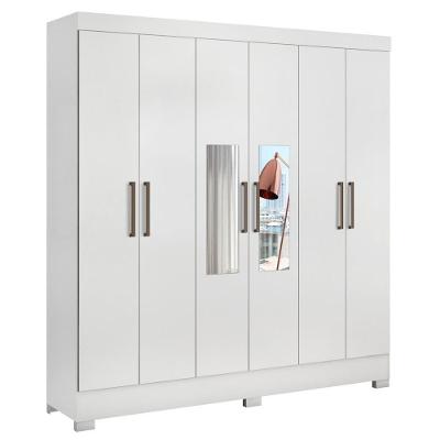 Guarda Roupa 6 Portas Com Espelho 3 Gavetas Pratico Branco