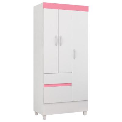 Guarda Roupa 3 Portas 2 Gavetas Wind D02 Branco/rosa/Branco