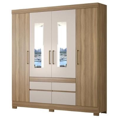 Guarda Roupa 4 Portas Com Espelho 90cm Amendola/Off White