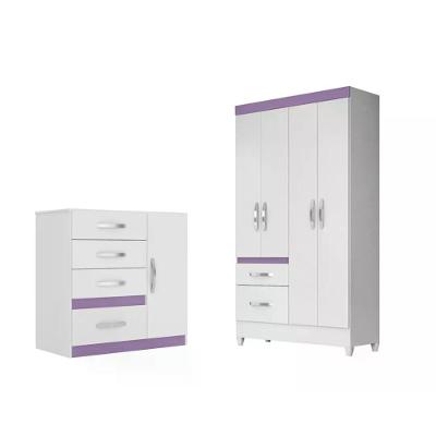 Kit Roupeiro S/Espelho C/Cômoda Branco/rosa/azul/lilas Flex