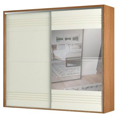 Guarda Roupa Casal Com Espelho 267Cm 2 Portas 100% Mdf Tw603E Freijó-Off White
