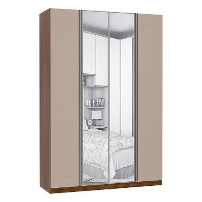 Guarda Roupa 4 Portas Inox C/Espelho3 Gavetas 159cm Nogueira