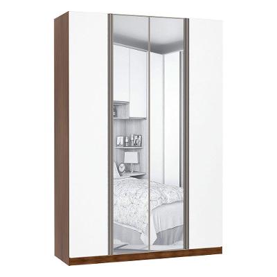 Guarda Roupa 4 Portas Inox C/Espelho3 Gavetas 159cm Nogueira